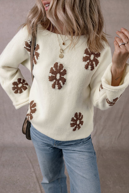 Floral Wide Sleeve Boatneck Sweater