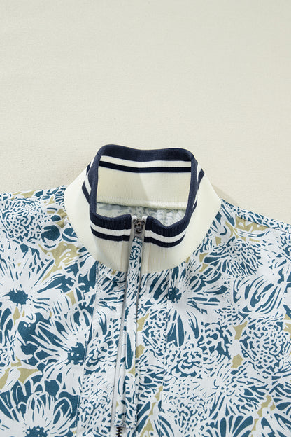 Floral Stripe Patchwork Collared Short Sleeve Mini Dress