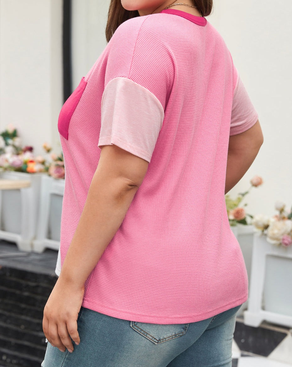 Colorblock Pocketed T-Shirt Plus Size