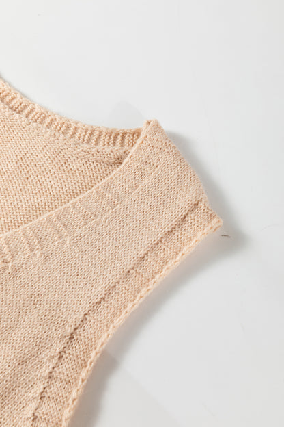 Solid Ribbed Trim Deep V-Neck Sleeveless Tunic Sweater