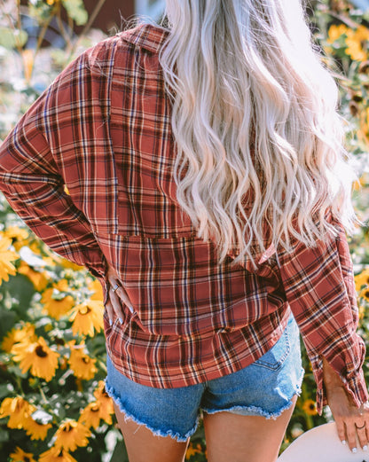 Plaid Raw Edge Buttoned Shirt