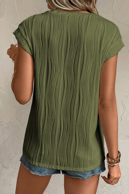 Wavy Textured Cap Sleeve Top