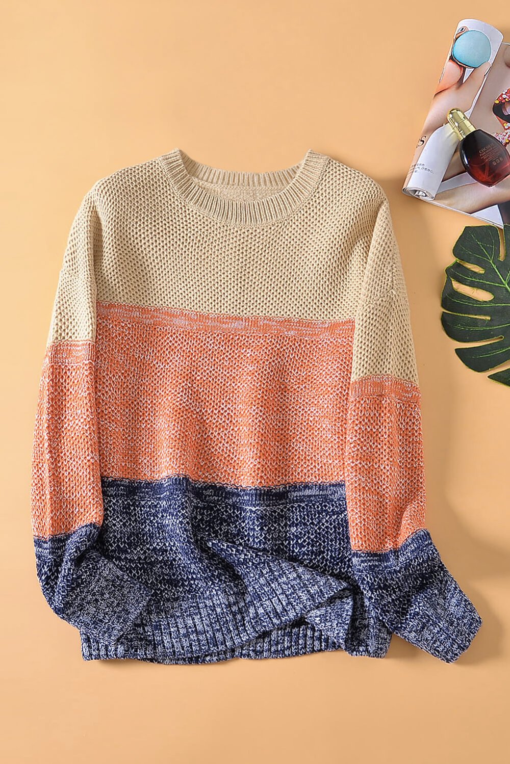 Colorblock Textured Pullover Sweater