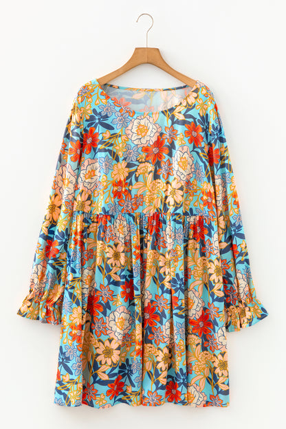 Plus Size Floral Ruffle Long Sleeve Dress