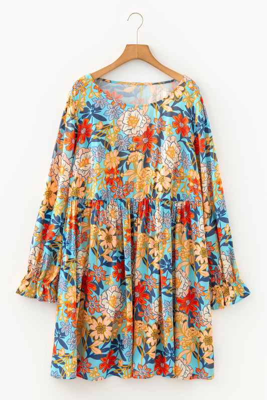 Plus Size Floral Ruffle Long Sleeve Dress