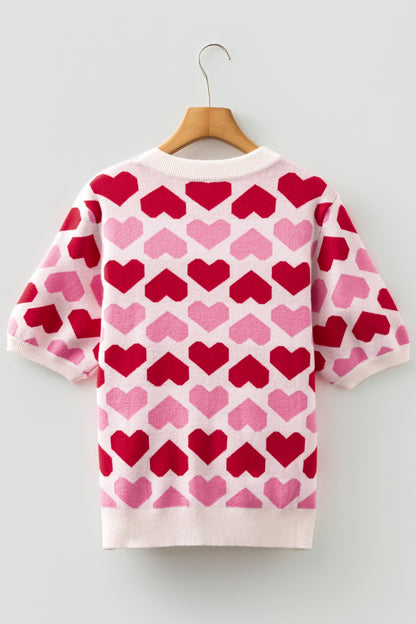 Valentine Heart Knit Crew Neck Sweater