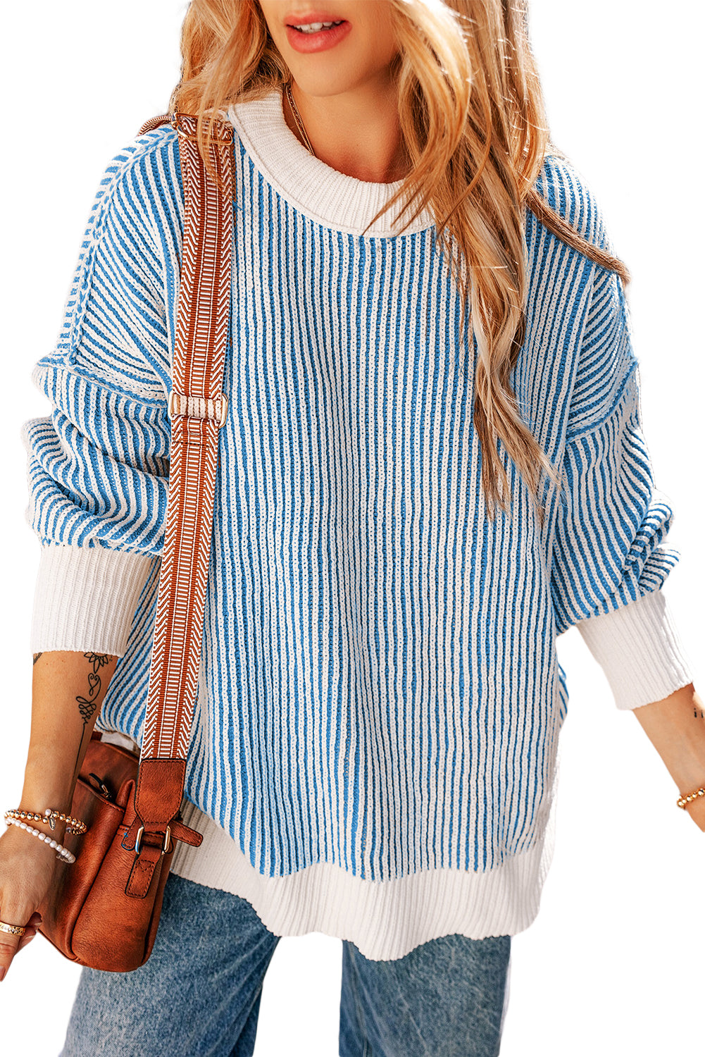 Stripe Contrast Trim Sweater