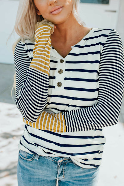 Stripe Long Sleeve Henley Top