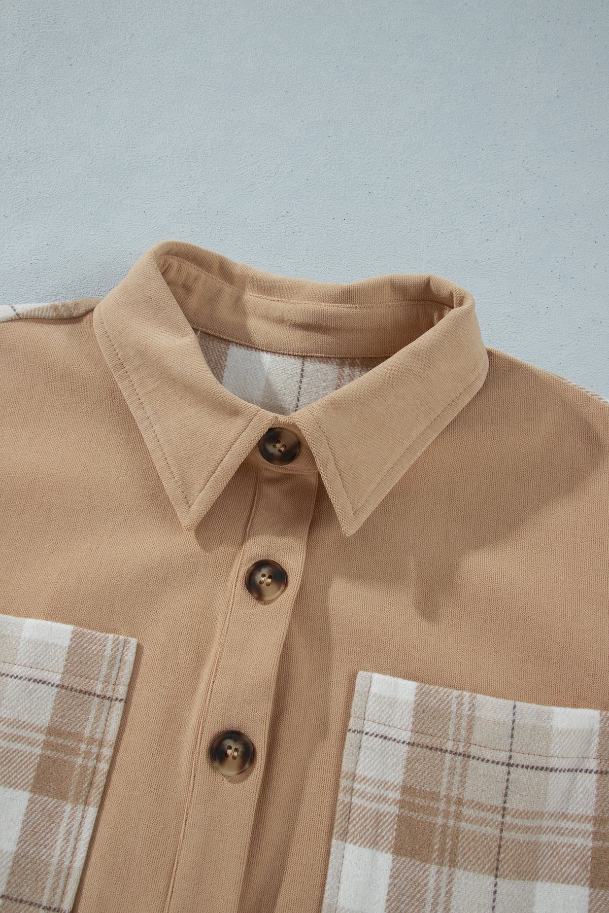 Plaid Colorblock Patch Pocket Buttoned Shacket