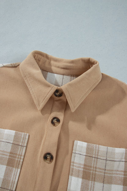Plaid Colorblock Patch Pocket Buttoned Shacket
