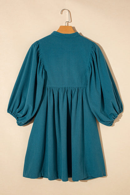 Solid Corduroy 3/4 Sleeve Snap Button Dress