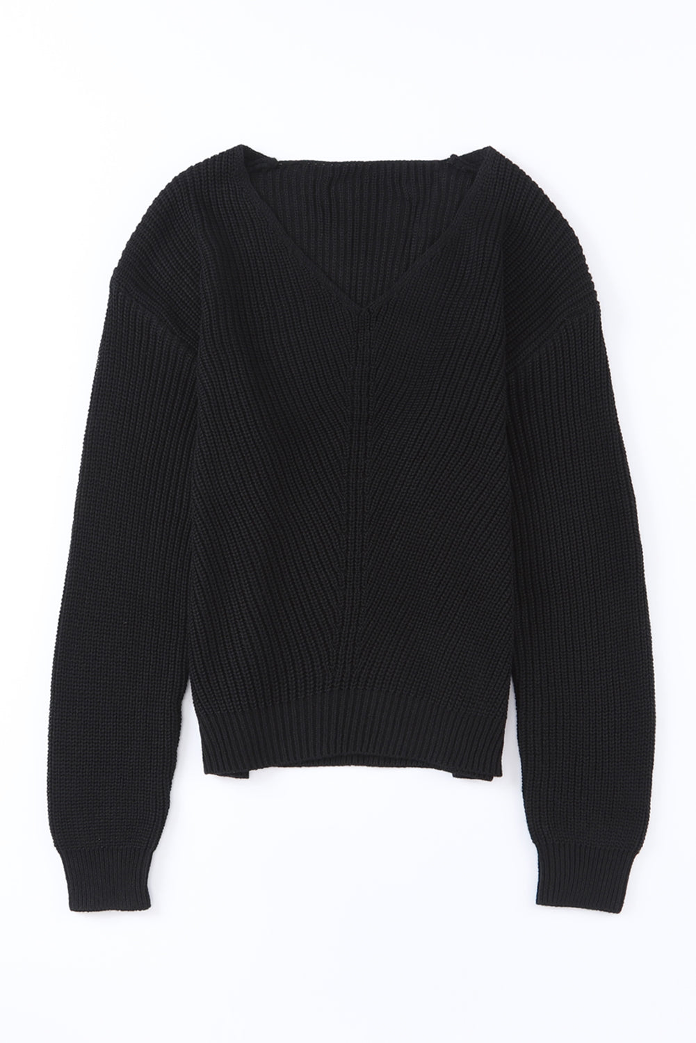 Ribbed Long Sleeve V-Neck Sweater