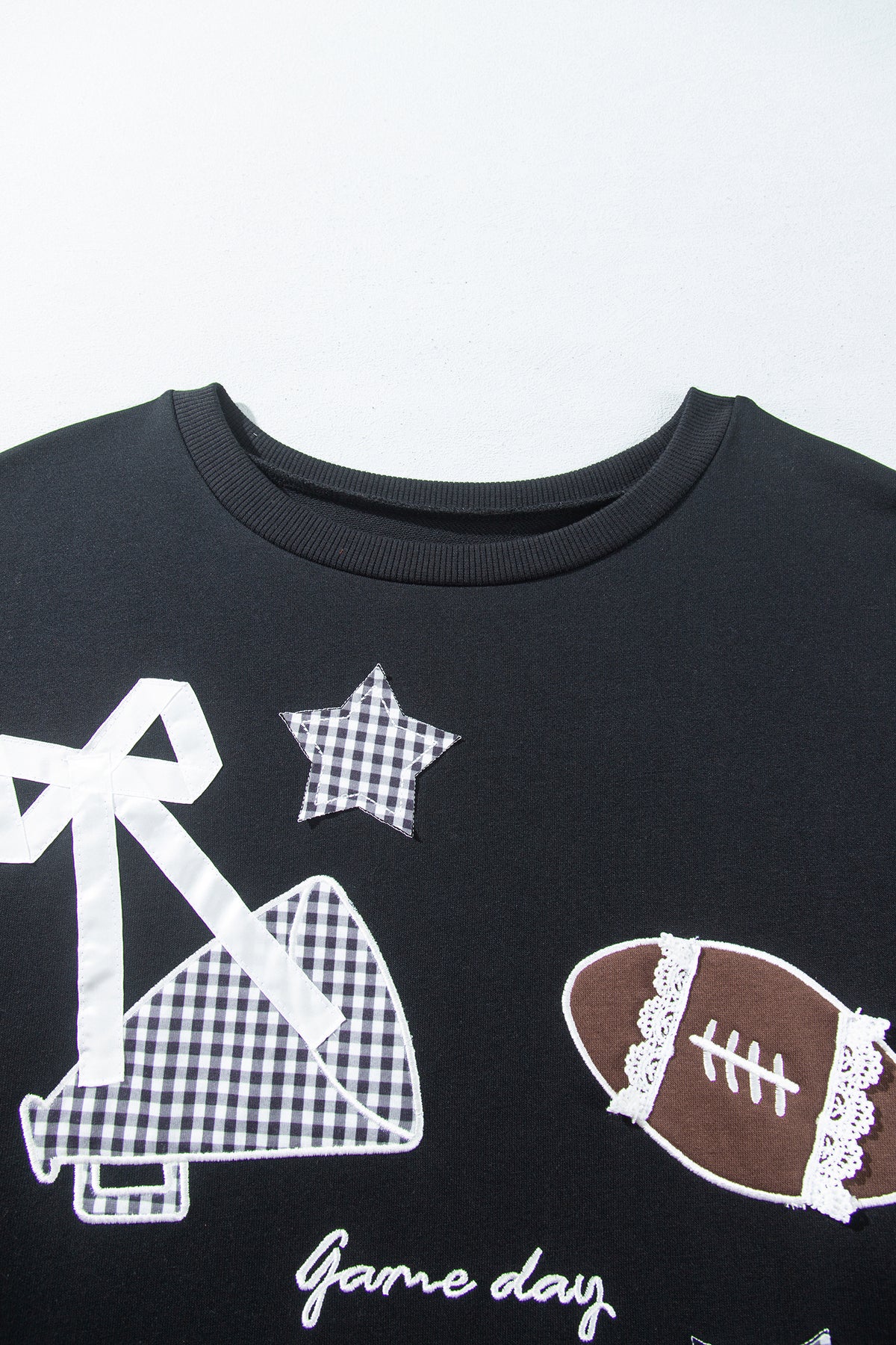 Plus Size Game Day Gingham Patch Embroidered Sweatshirt