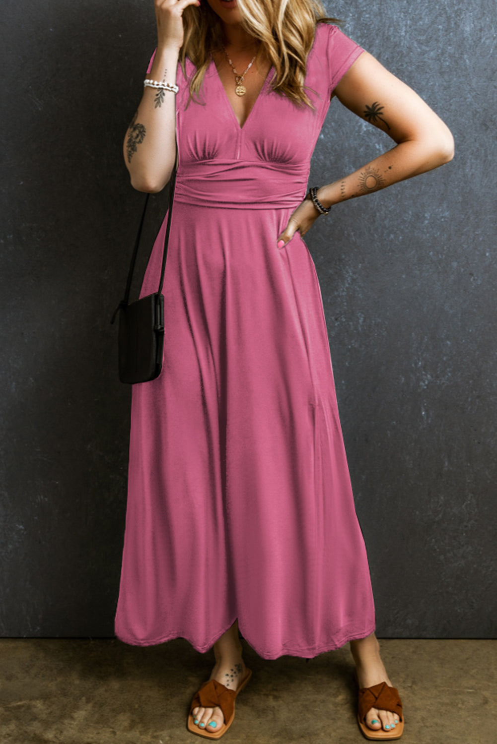 Ruched High Waist Maxi Dress