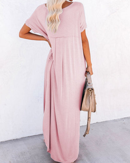 V-Neck Pocketed Maxi Shirt Dress