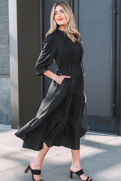 Flounced 3/4 Sleeve Tiered Maxi Dress