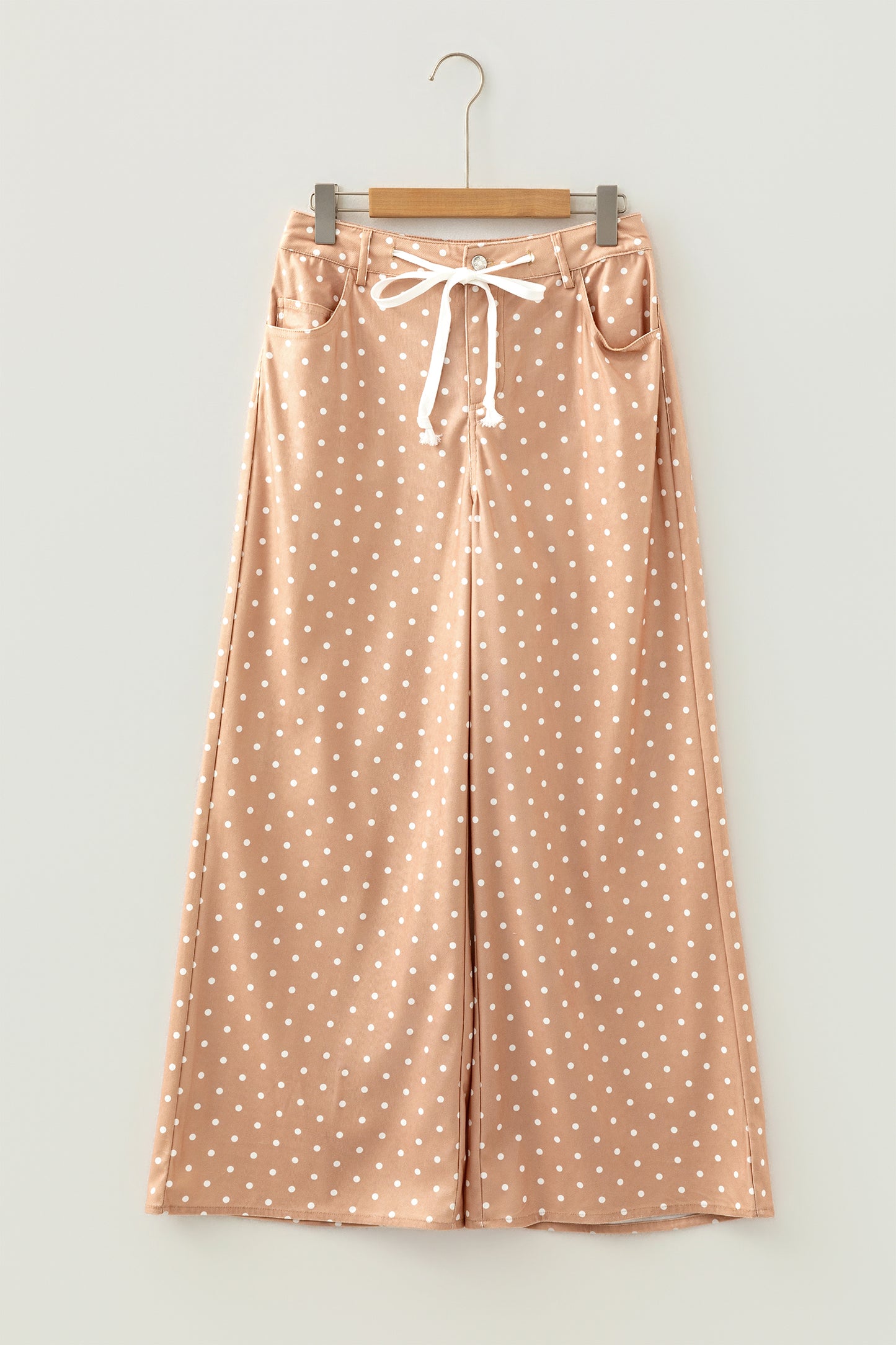 Polka Dot Drawstring High Waist Wide Leg Pants