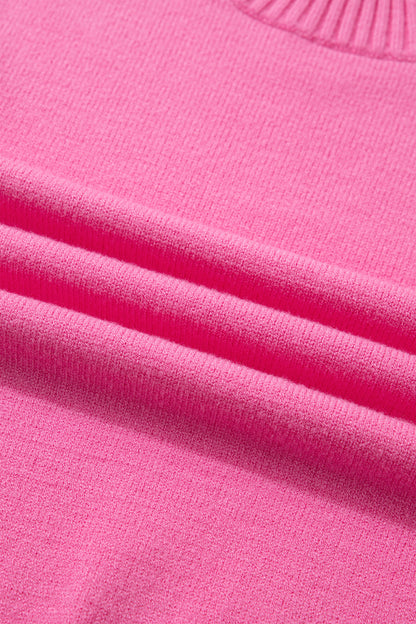 Solid Ruffle Sleeve Round Neck Ribbed Sweater