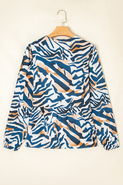 Zebra Tied Front Puff Sleeve Top