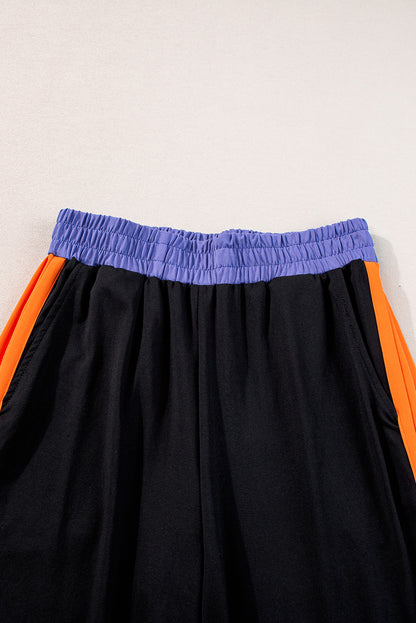 Colorblock Short Sleeve Top & Wide Leg Pants Set