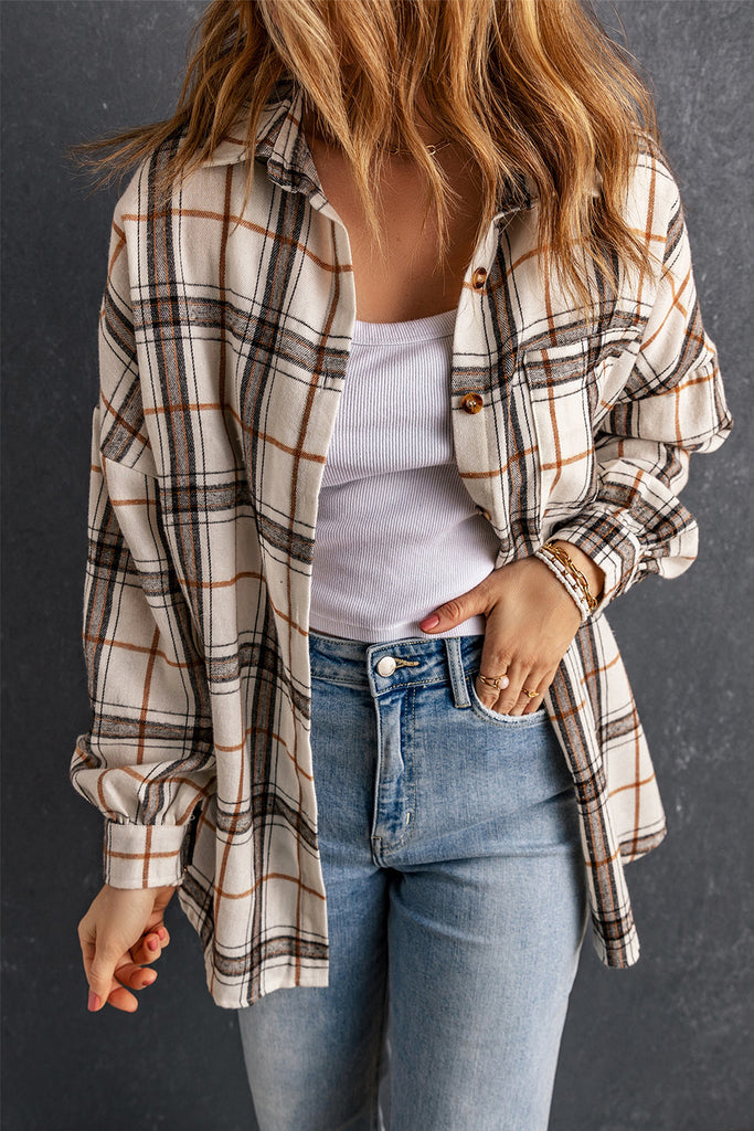 Plaid Buttoned High-Low Shacket