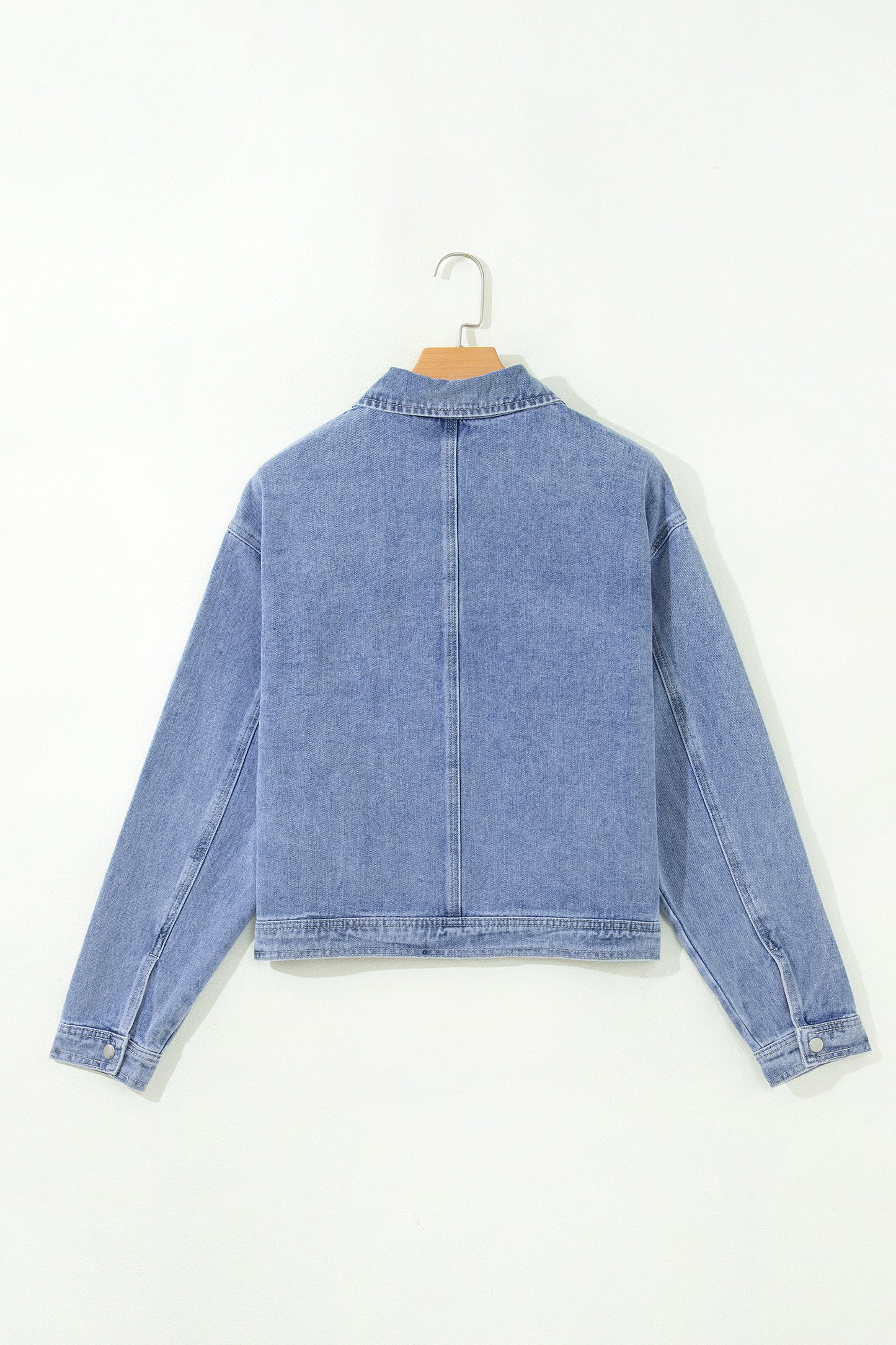 Denim Studded Pockets Zip-Up Long Sleeve Jacket