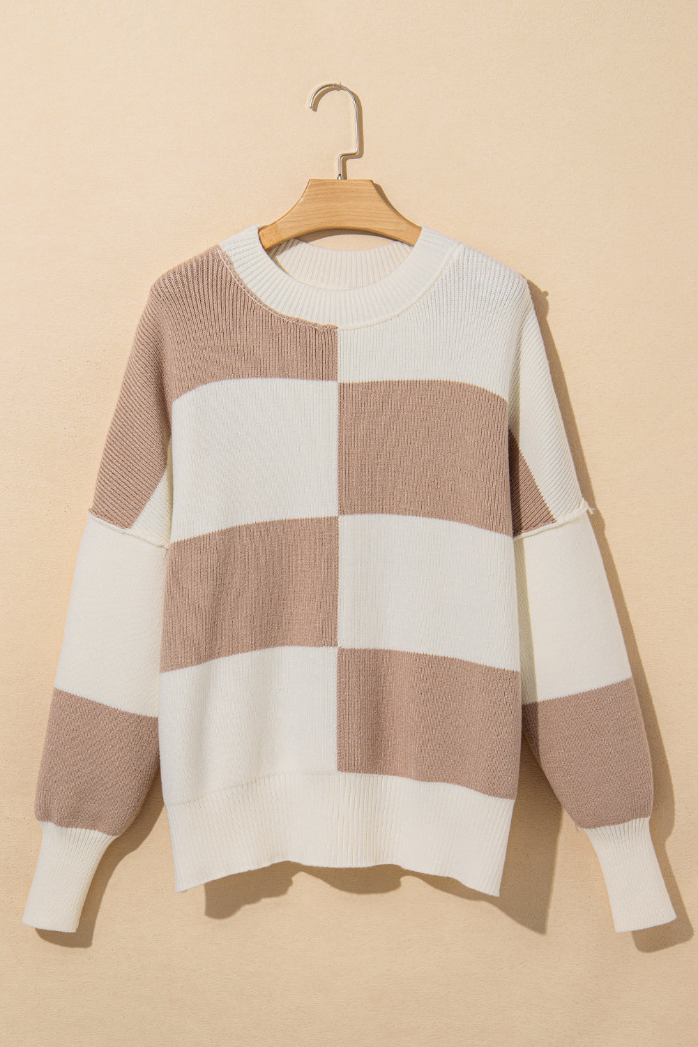 Checker Side Slit Oversized Sweater