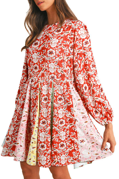 Floral Patchwork Long Sleeve Dress