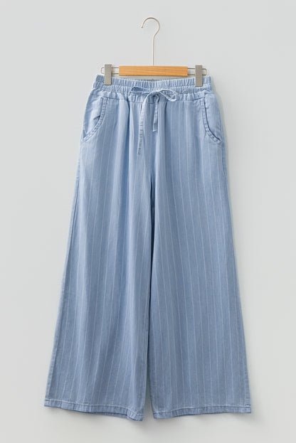 Stripe Chambray Tied Elastic Waist Trousers