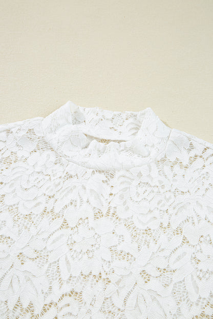 Solid Lace Crochet Bell Sleeve Blouse