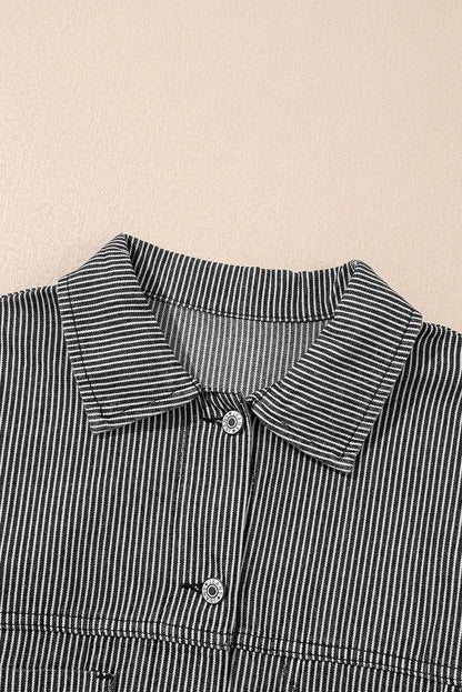 Stripe Denim Chest Pocket Oversize Jacket