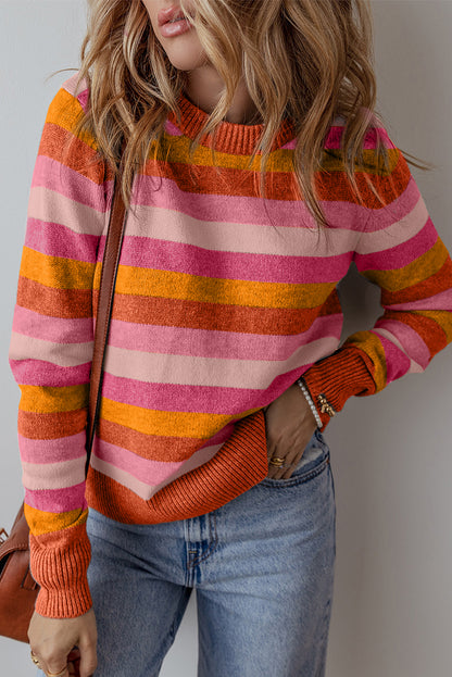 Stripe Colorblock Round Neck Sweater