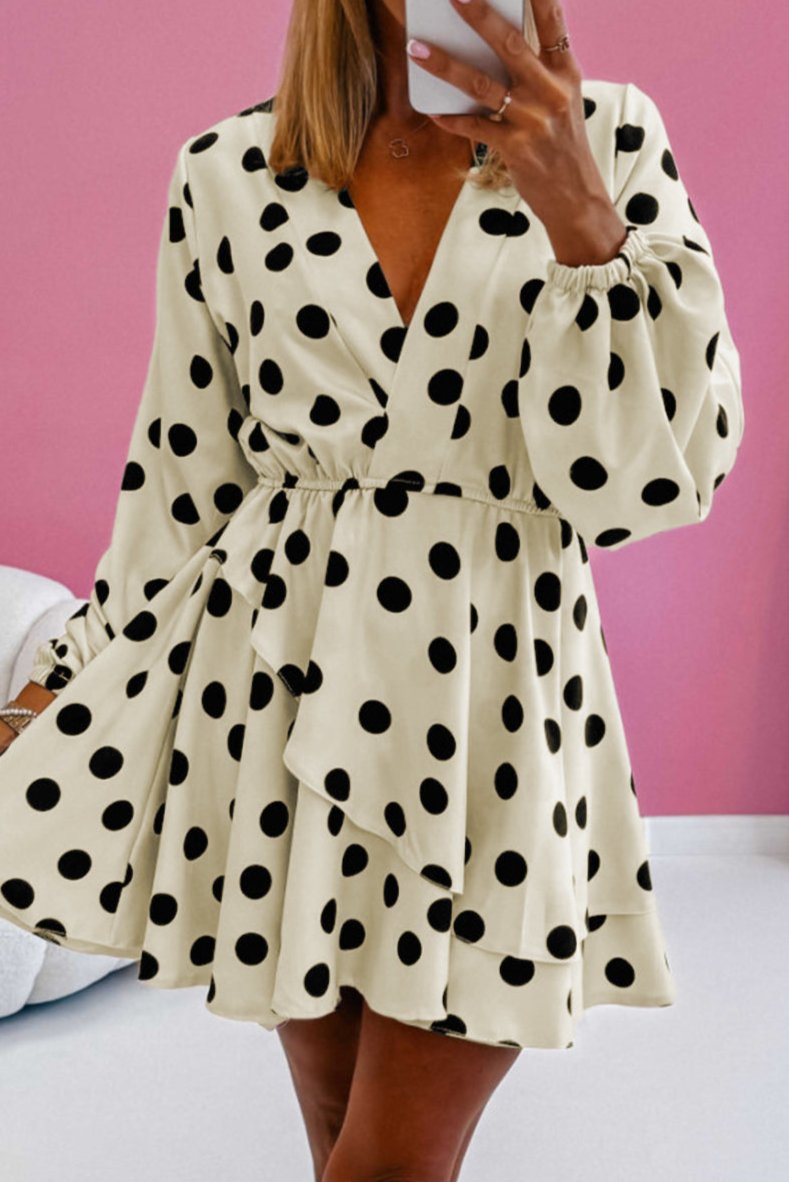 Dotted Puff Sleeve Mini Dress