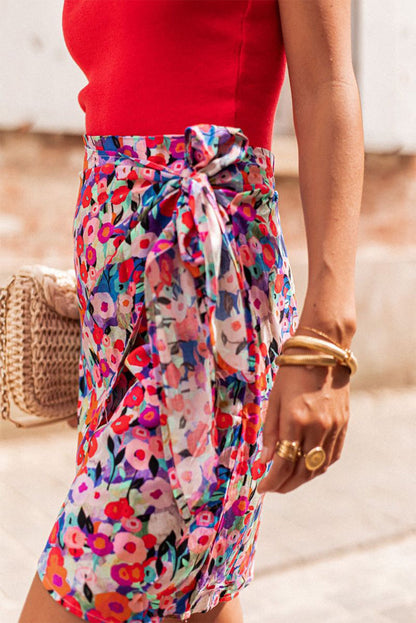 Floral Wrap Front Mini Skirt