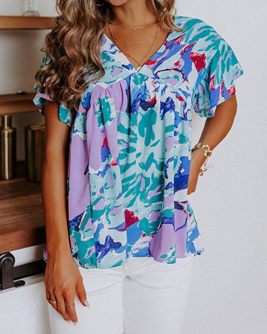 Abstract Flutter Sleeve Blouse