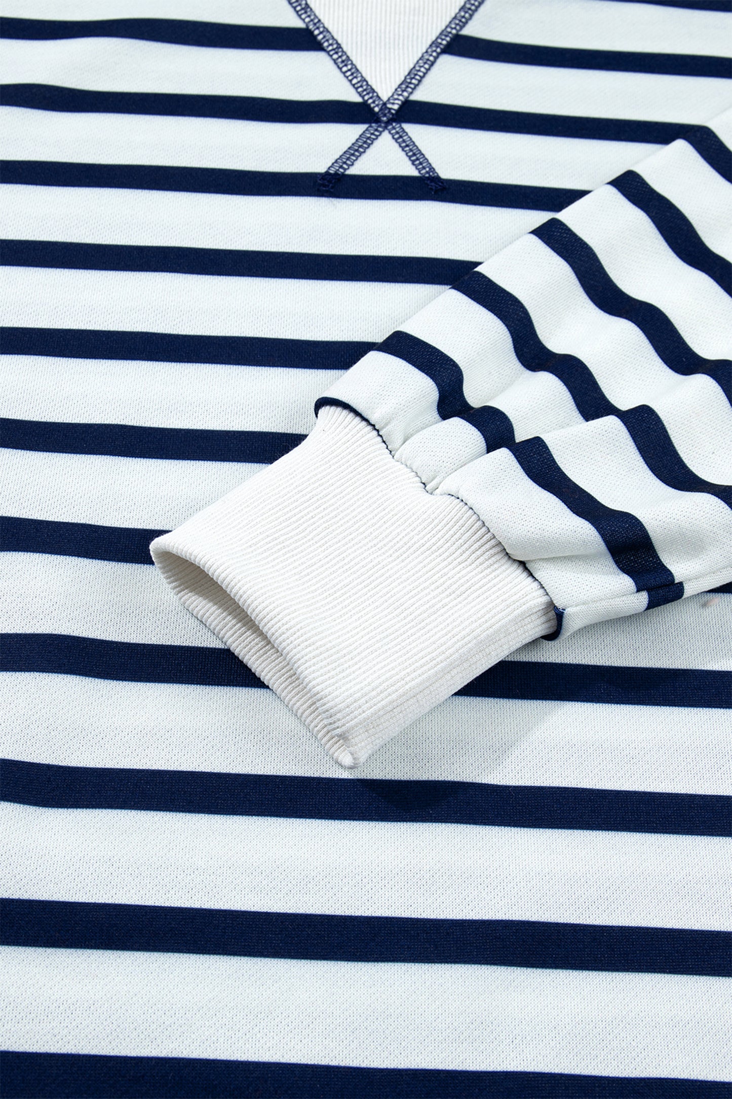 Stripe Ribbed Trim Stand Neck Long Sleeve Sweatshirt
