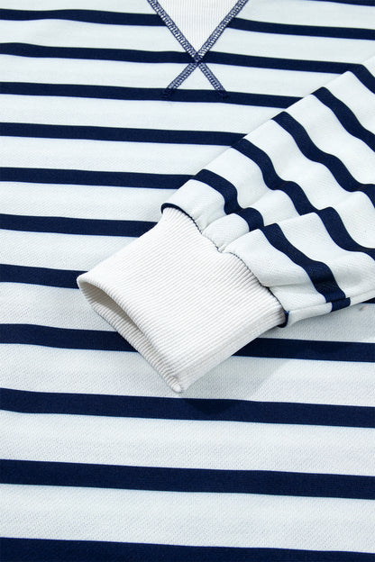 Stripe Ribbed Trim Stand Neck Long Sleeve Sweatshirt