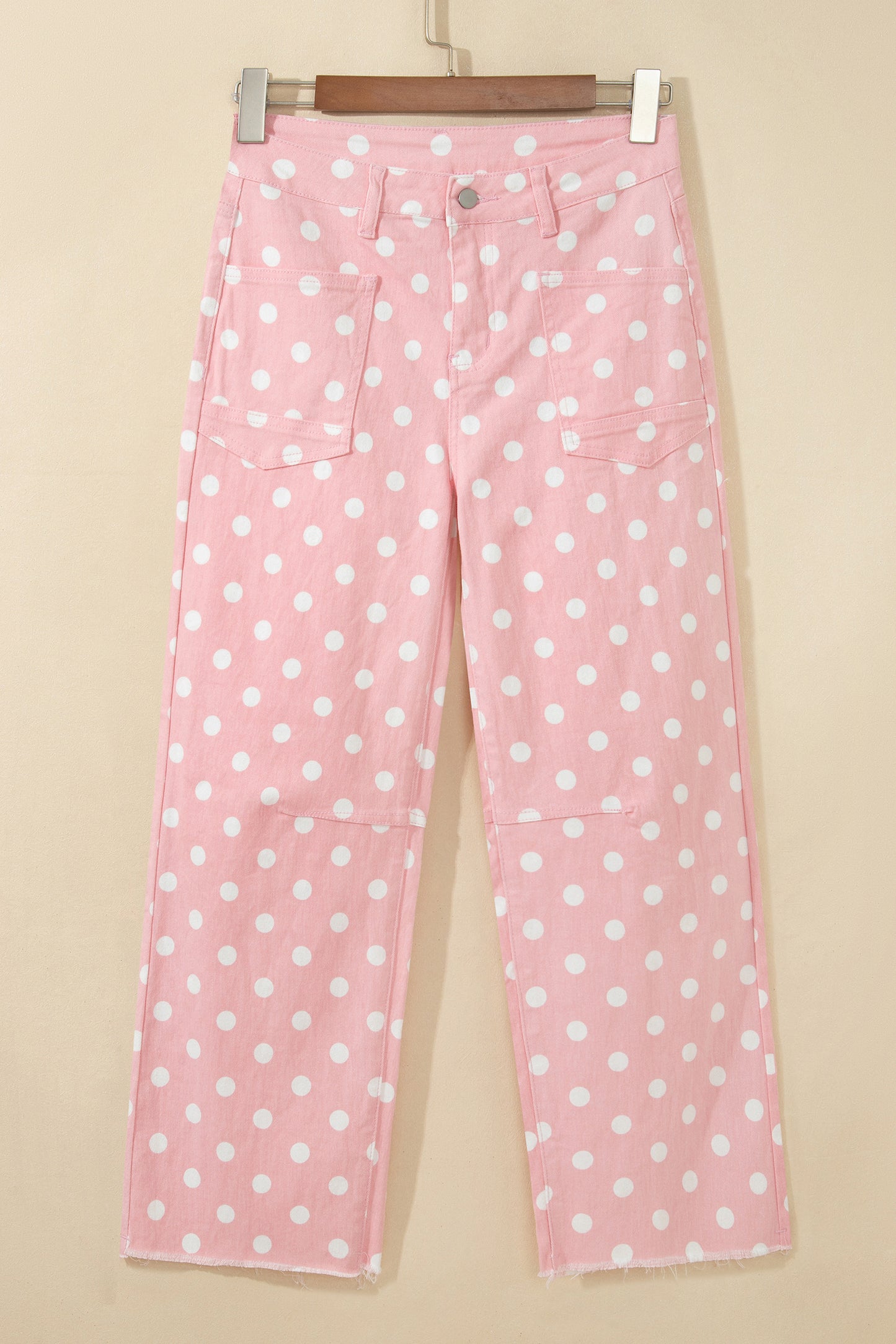 Polka Dot Denim Raw Hem Barrel Jeans