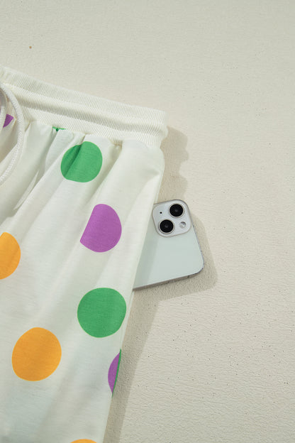Polka Dot Pullover and Drawstring Shorts Set