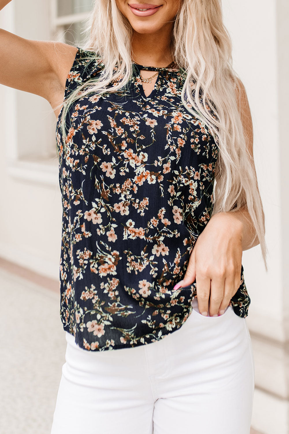 Floral Cut-Out Tank Top