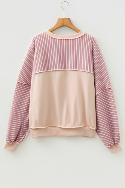 Stripe Patchwork Exposed Stitching Long Sleeve Top