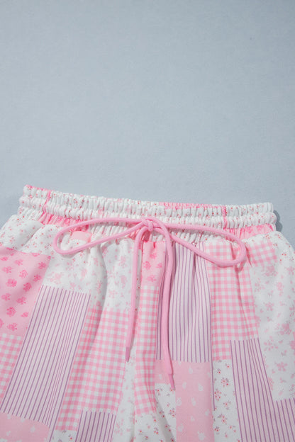Floral Patchwork Sweatshirt & Drawstring Shorts Set
