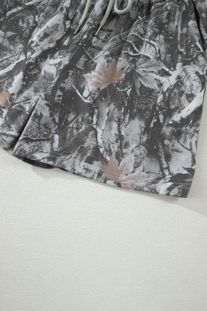 Camo Tie Elastic High Waist Shorts