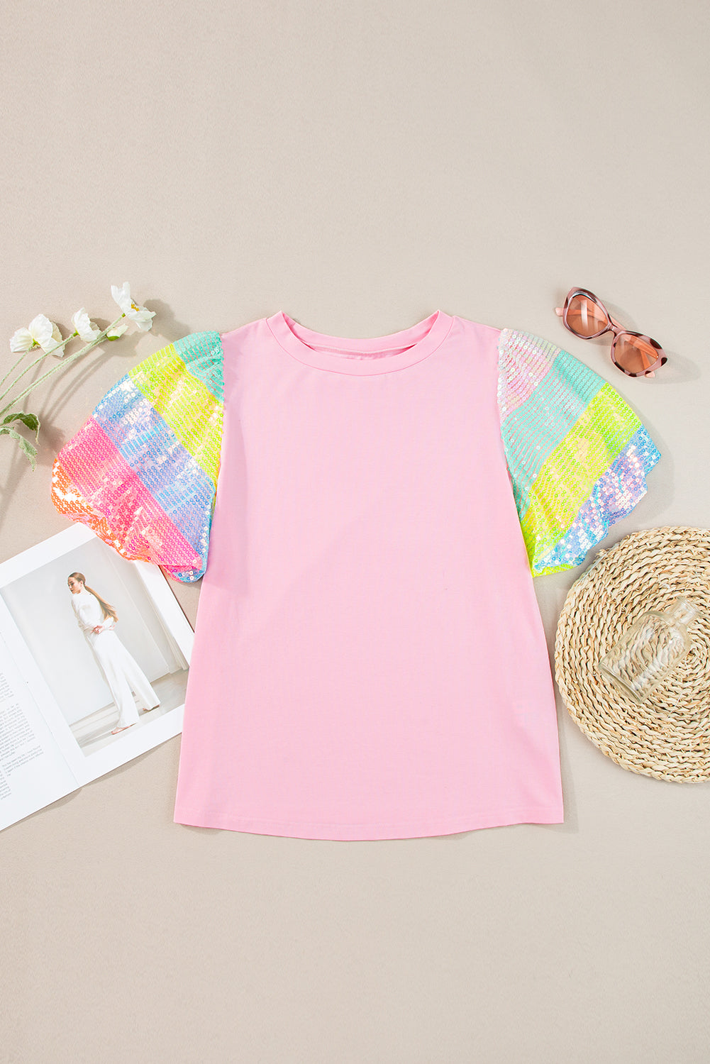 Sequin Colorblock Puff Sleeve Top