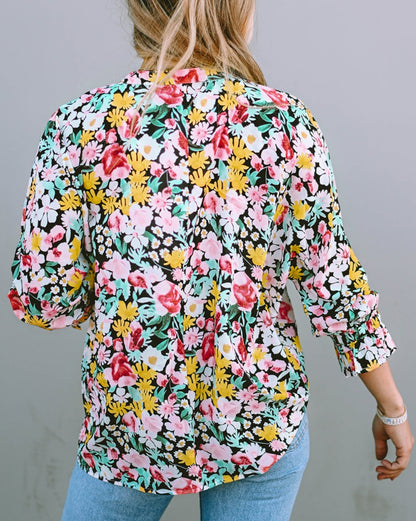 Floral 3/4 Puff Sleeve Blouse