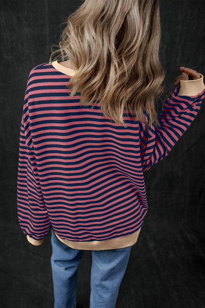 Stripe Contrast Trim Pullover Sweatshirt