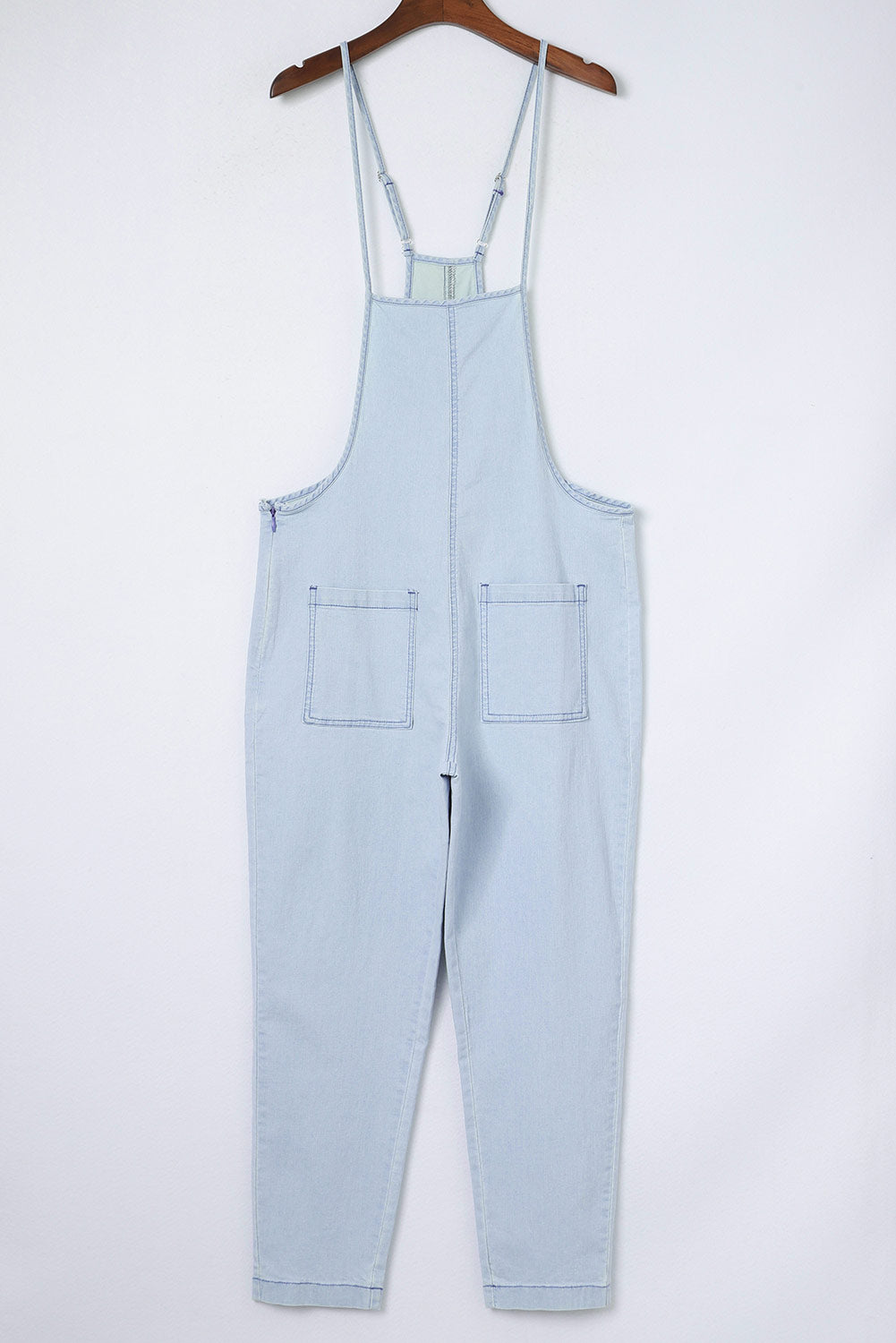 Chambray Adjustable Straps Pocketed Jumpsuit