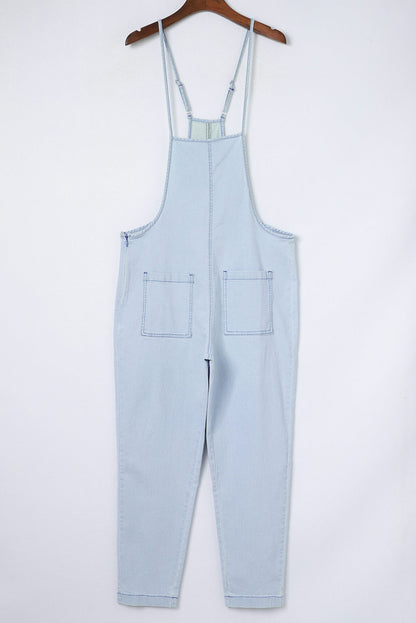 Chambray Adjustable Straps Pocketed Jumpsuit