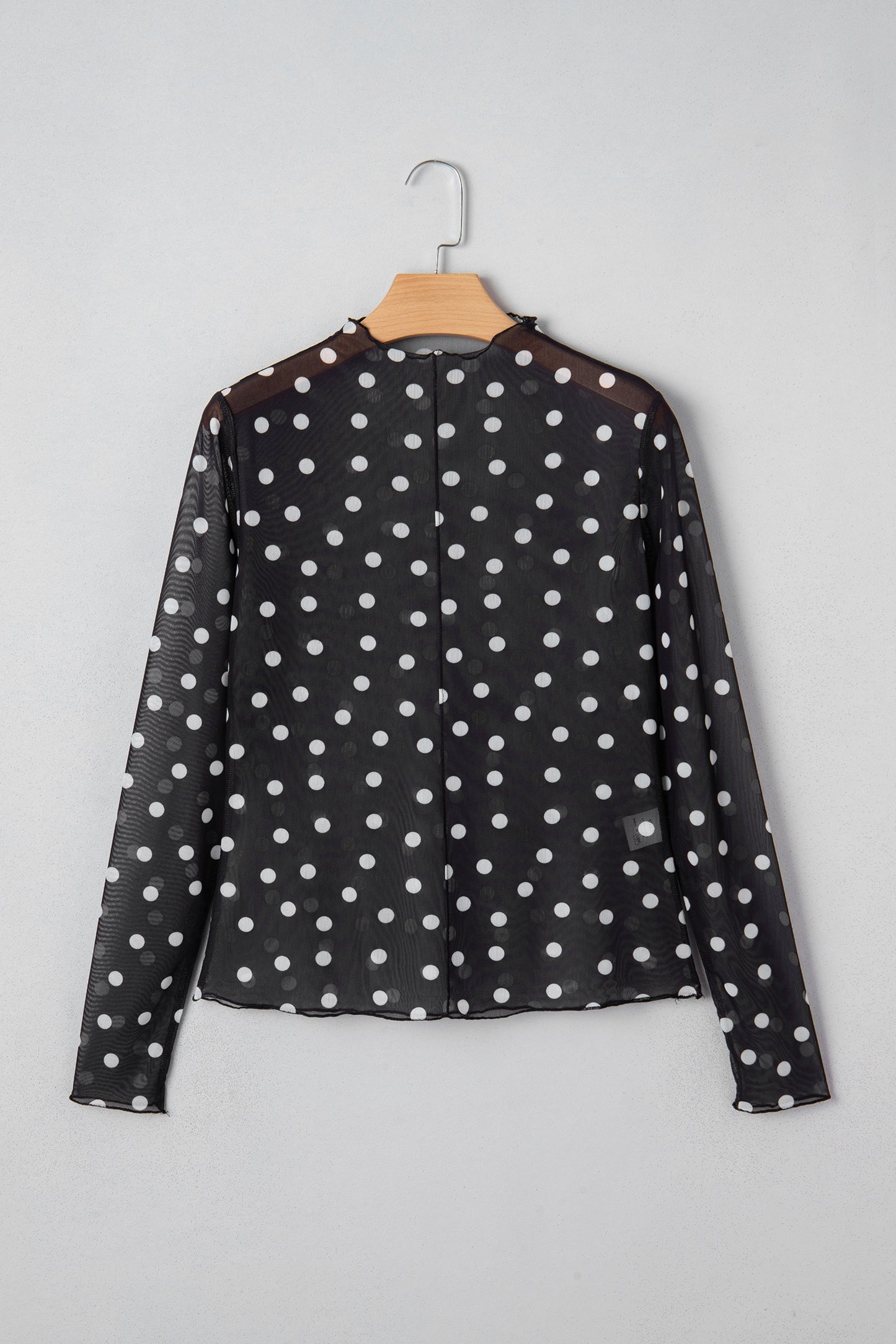 Polka Dot Mesh Mock Neck Long Sleeve Top