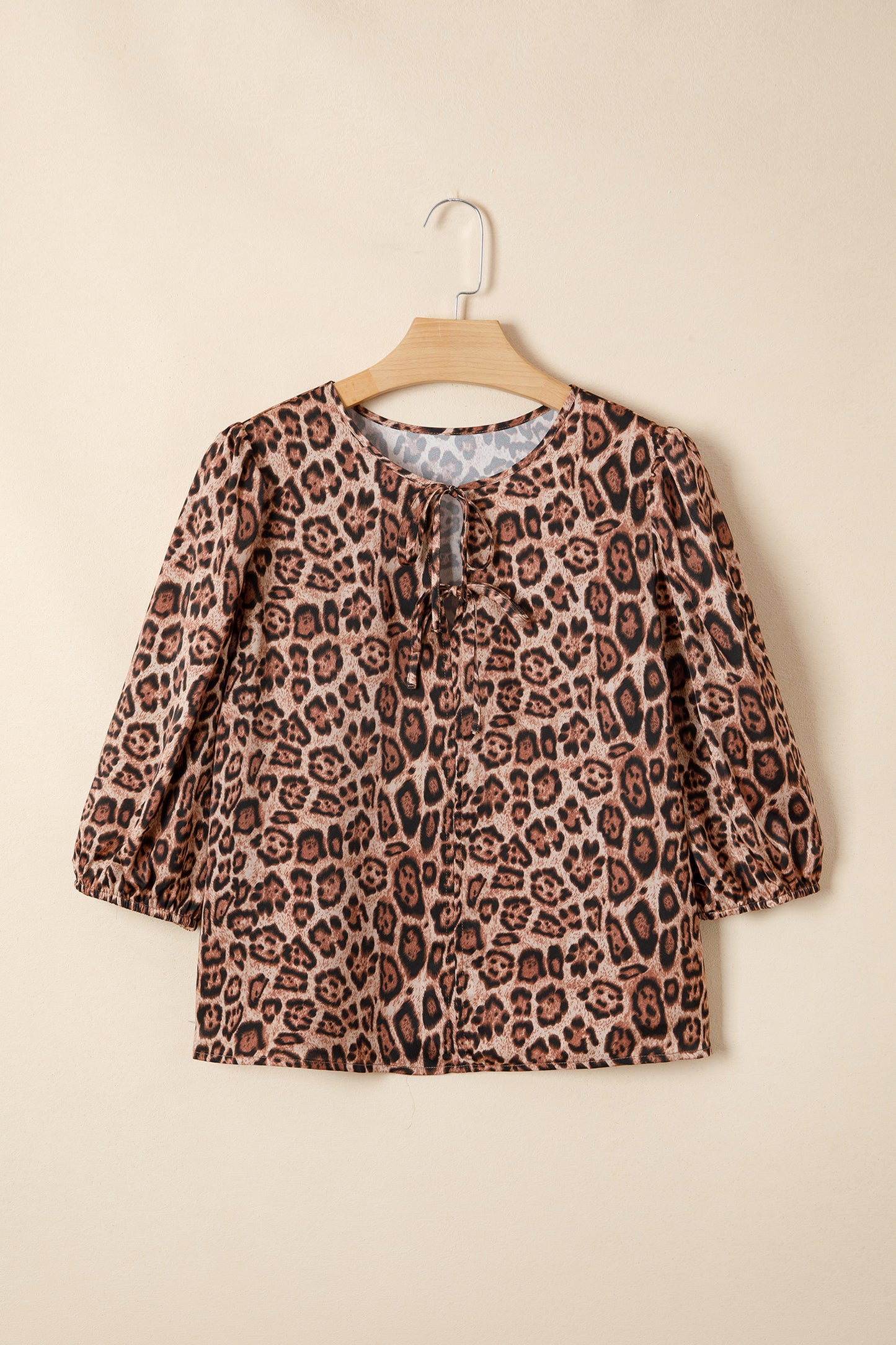 Leopard Bow-Tie Puff Sleeve Blouse